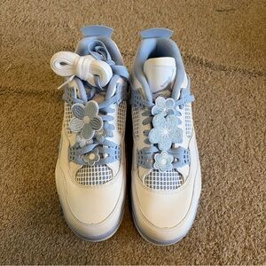 Jordan Girls White and Light Blue Floral Accent Sneakers